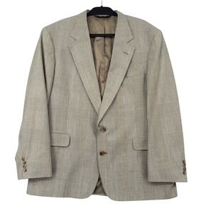 JG Hook Mens Tan Glen Plaid Two Button Blazer Sport Coat Made in USA 44R